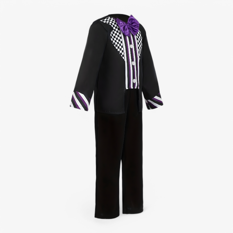 Cheerful Clown Costume for Boys – Black with Purple Accents, Hat and Bow Tie