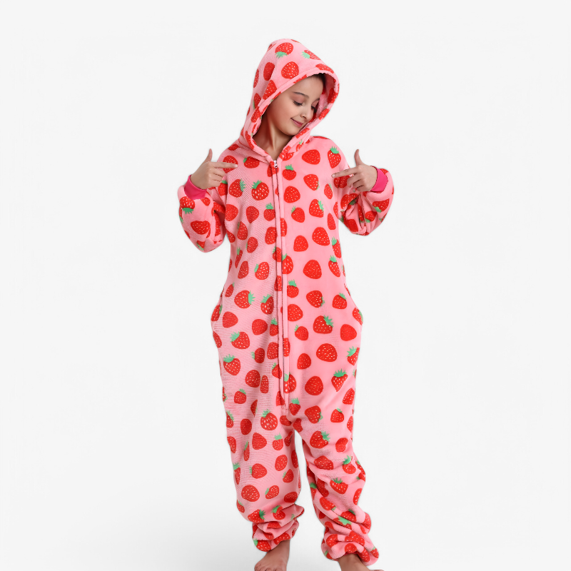Strawberry Onesie for Kids – Soft and Comfortable with Hood