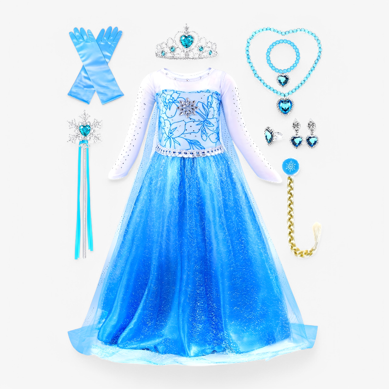 Elegant Princess Outfit for Girls – Includes Tiara, Gloves, and Magic Wand