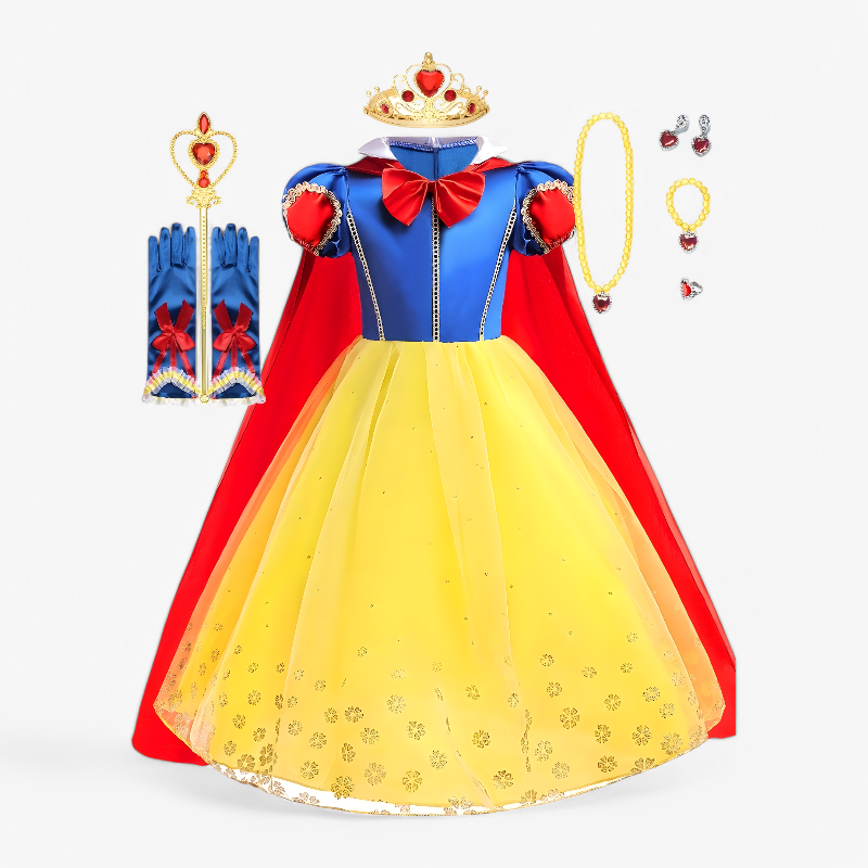 Zauberhaftes Prinzessinnenkleid für Mädchen – komplett mit Krone, Zauberstab, Handschuhen und Schmuck