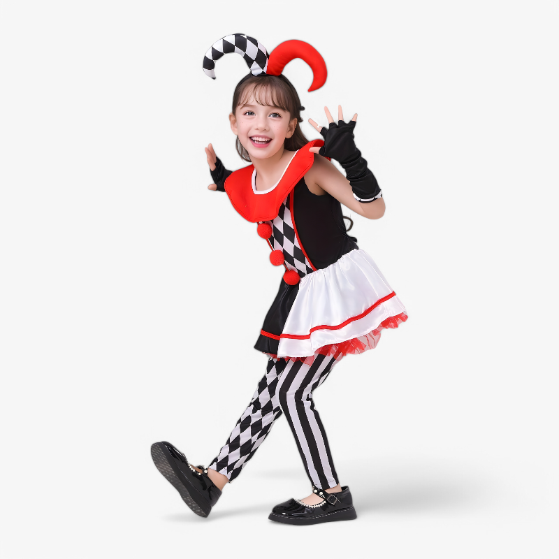 Mini Clown Costume for Girls – Includes Hat, Gloves, and Leggings