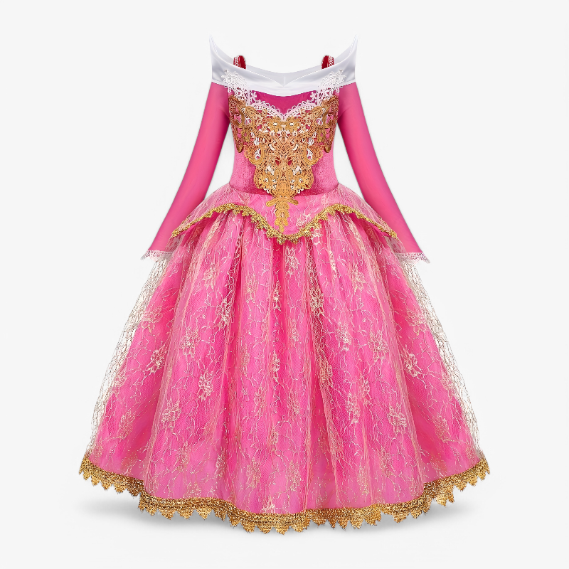 Bezauberndes Prinzessinnenkleid für Mädchen – mit langen Ärmeln und goldenen Akzenten