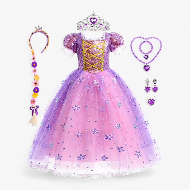 Enchanting Purple Princess Dress – Includes Crown, Jewelry, and Bag