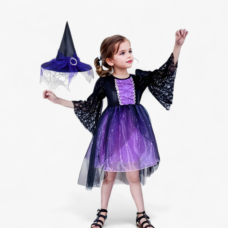 Magical Witch Costume for Girls – Includes Hat and Sparkling Skirt