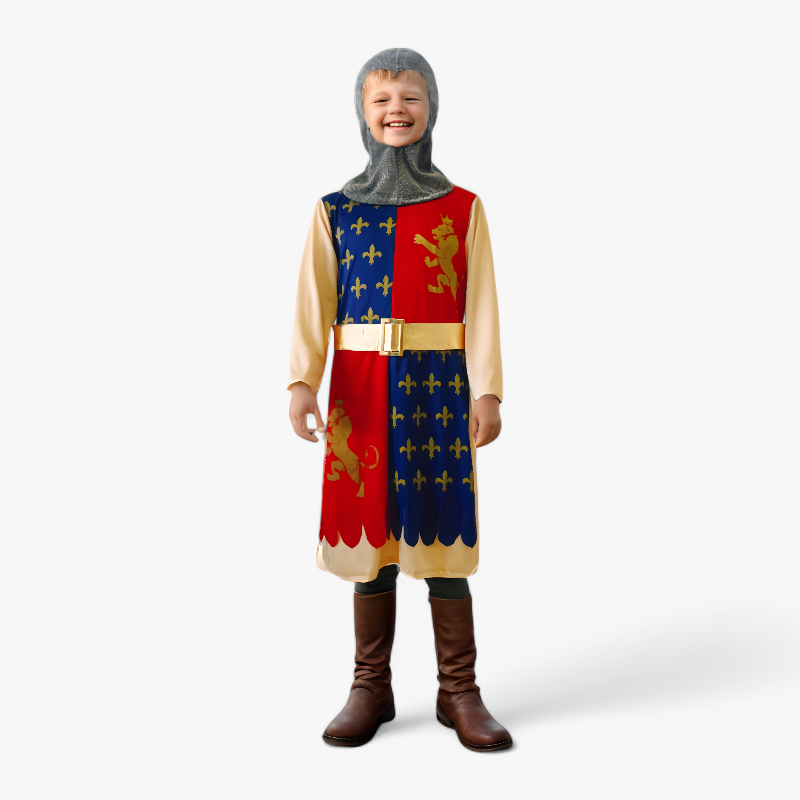 Medieval Knight Costume for Children – Includes Hood and Golden Lion