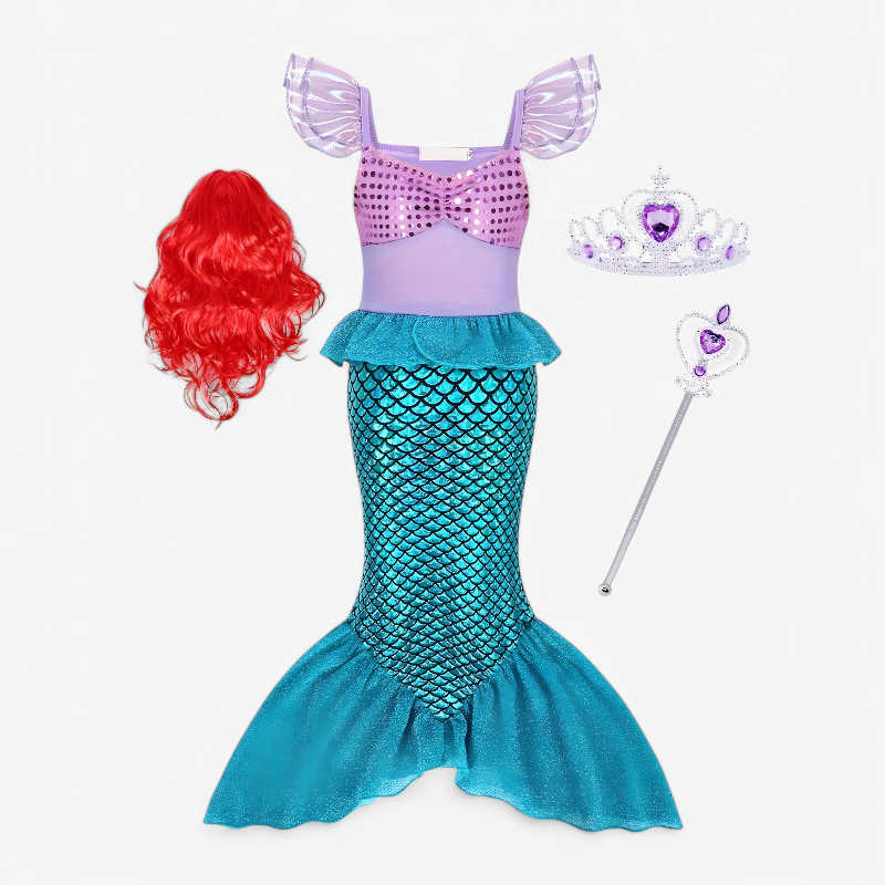 Enchanting Mermaid Costume for Girls – Includes Wig, Crown, and Magic Wand