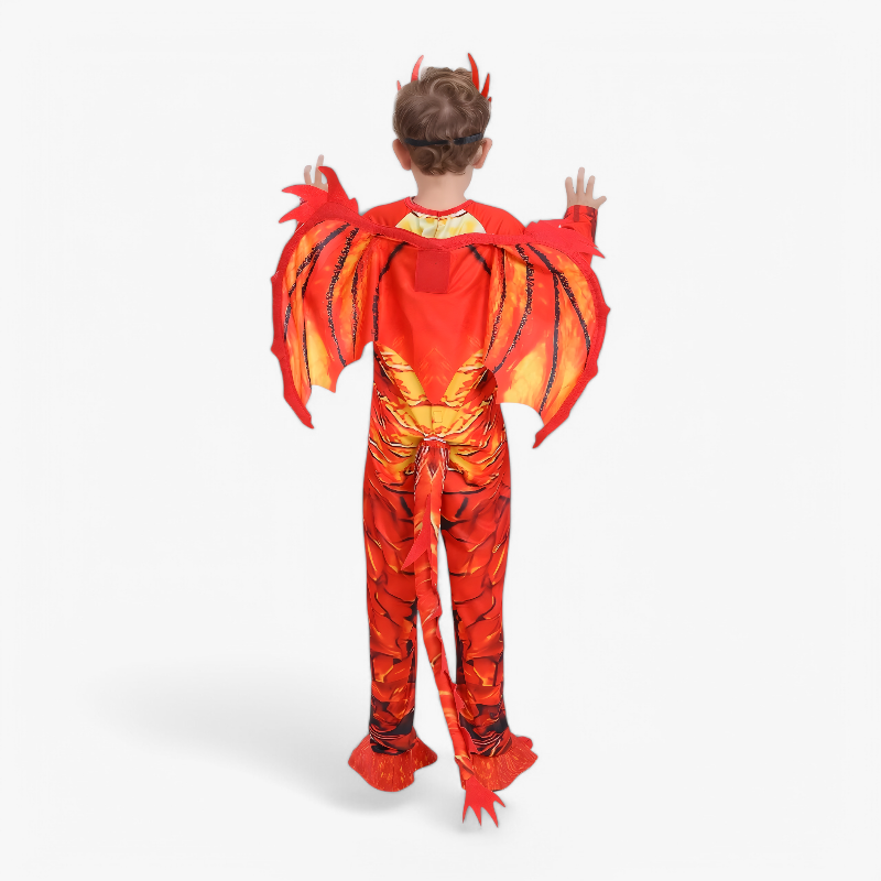 Flaming Dragon Costume for Kids – Complete Outfit with Mask, Wings, and Tail