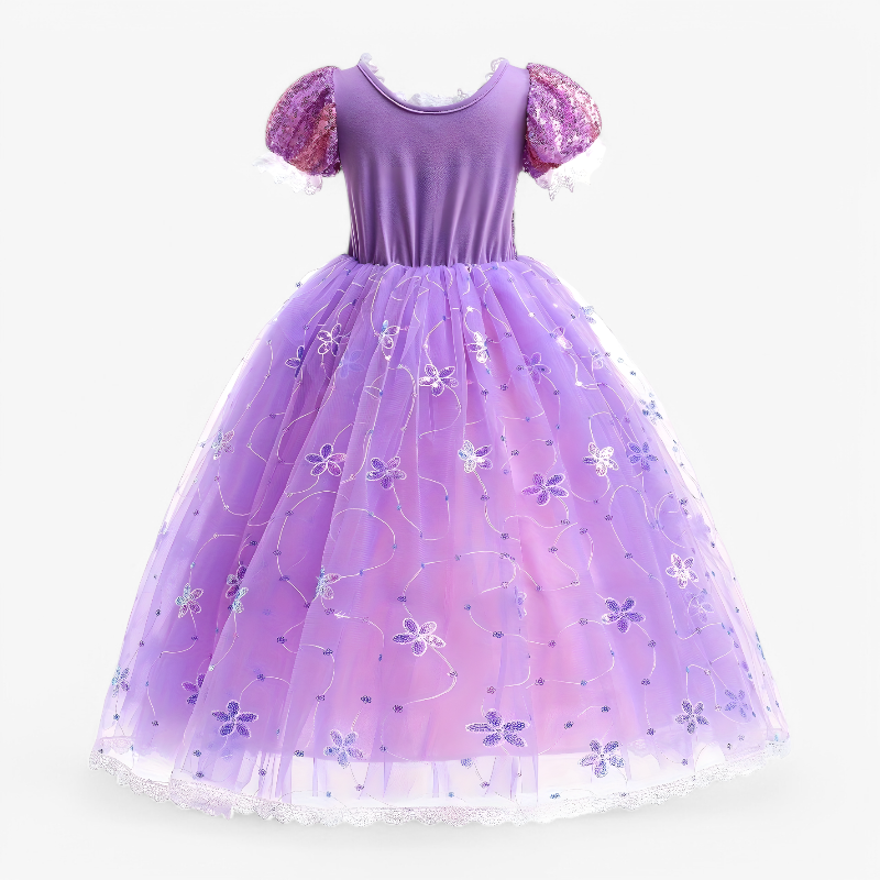 Enchanting Purple Princess Dress for Girls – Includes Crown, Necklace, Ring, and Bag