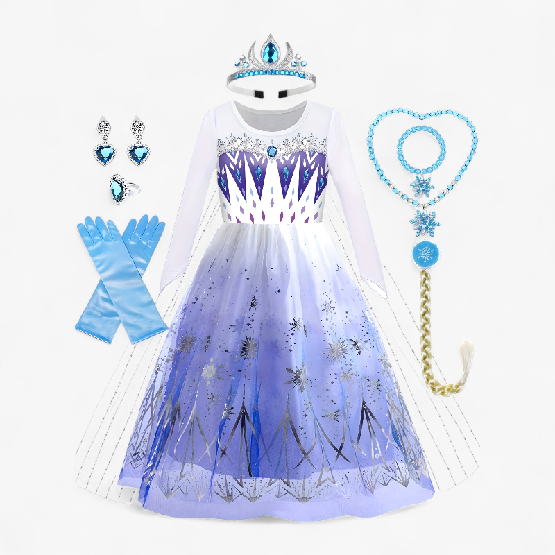 Princess Costume for Children – Complete with Tiara, Gloves, and Jewelry