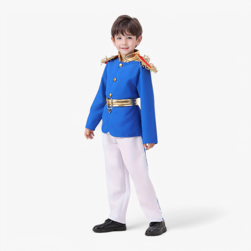 Charming Blue Prince Outfit for Boys – Costume with Golden Accents and Epaulettes