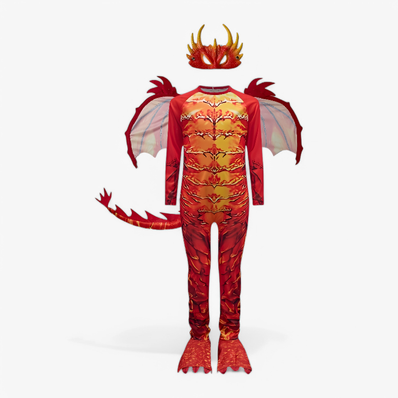 Flaming Dragon Costume for Kids – Complete Outfit with Mask, Wings, and Tail