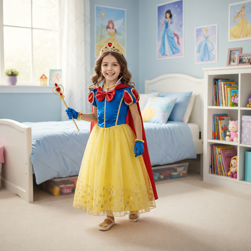 Zauberhaftes Prinzessinnenkleid für Mädchen – komplett mit Krone, Zauberstab, Handschuhen und Schmuck