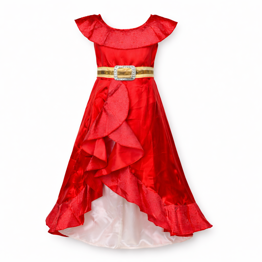 Elegantes rotes Prinzessinnenkleid für Kinder – inklusive Tiara, Zauberstab und Schmuck