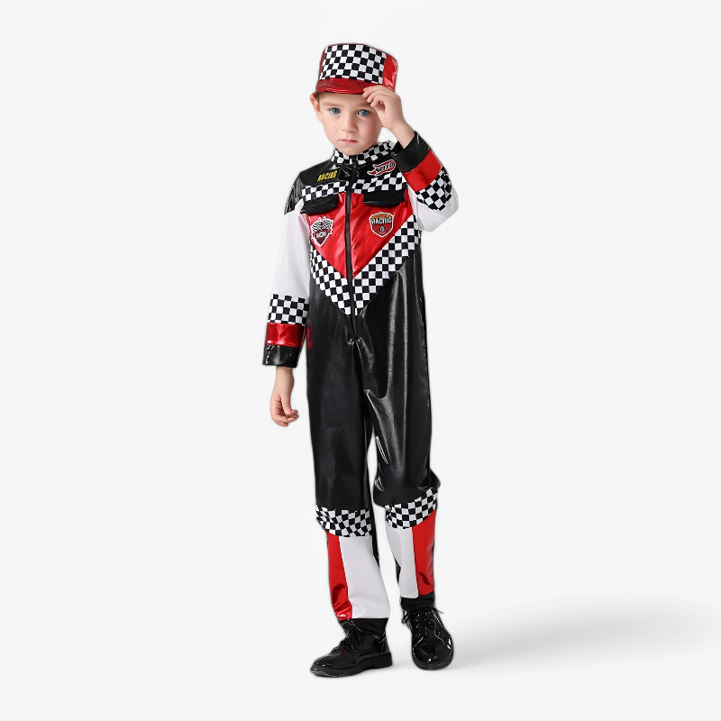 Race Car Driver Costume for Children – Complete Outfit with Cap and Accessories