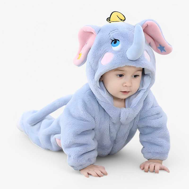 Cute Elephant Baby Onesie – Flannel Romper with Stars, Ears, and Trunk for Babies