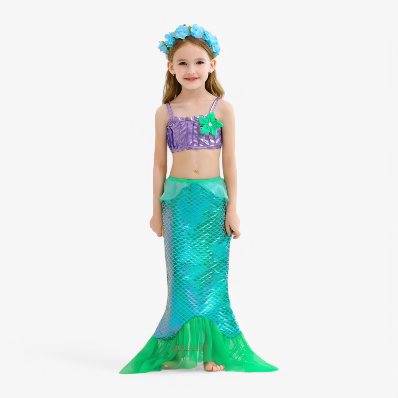 Magical Mermaid Costume for Children – Includes Hair Accessories and Jewelry