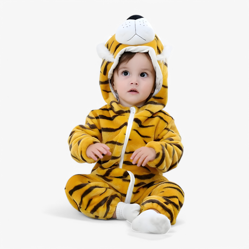 Adorable Tiger Baby Onesie – Flannel Romper with Ears and Tail for Babies