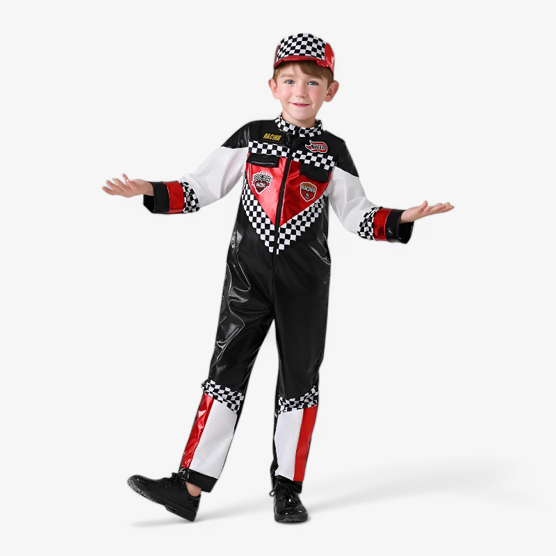 Race Car Driver Costume for Children – Complete Outfit with Cap and Accessories