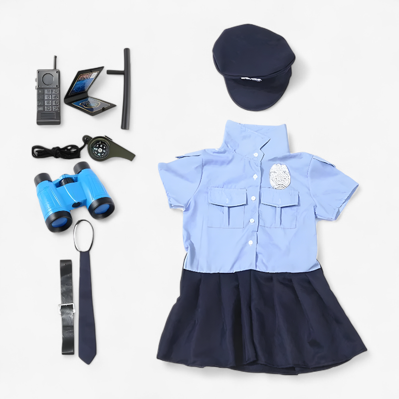 Police Costume for Girls – Includes Walkie Talkie, Whistle, and Traffic Whistle