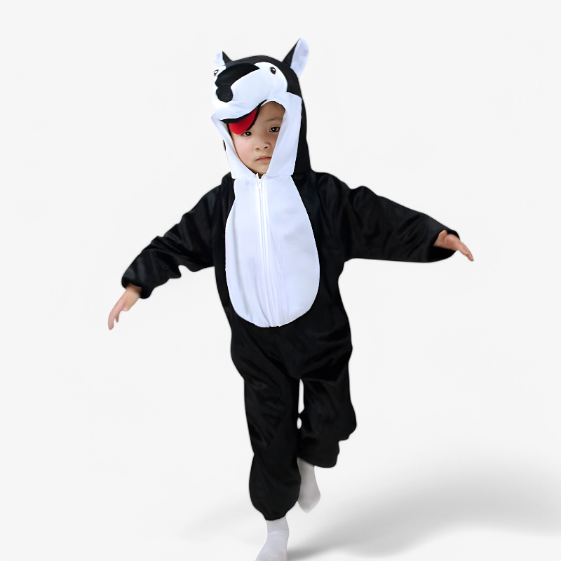 Black Animal Onesie for Children – Includes Hood and Ears