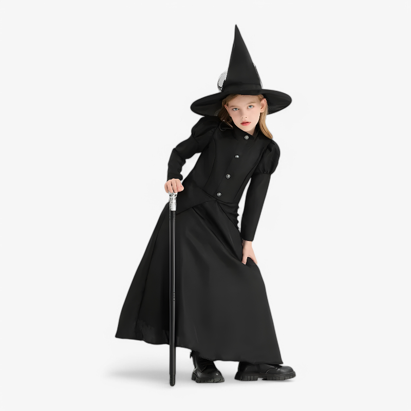 Wicked Witch Costume for Children – Luxury Black Full-Length Dress