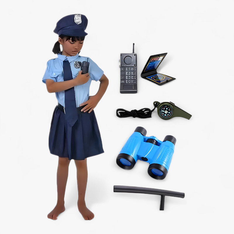 Police Costume for Girls – Includes Walkie Talkie, Whistle, and Traffic Whistle