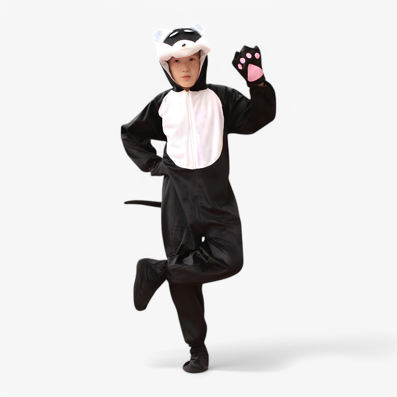 Black Animal Onesie for Children – Includes Hood and Ears