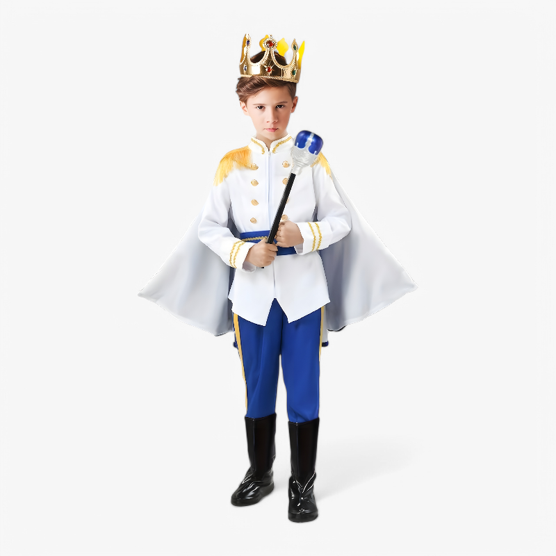 Children's Prince Costume – Royal Outfit with Crown, Staff, and Cape