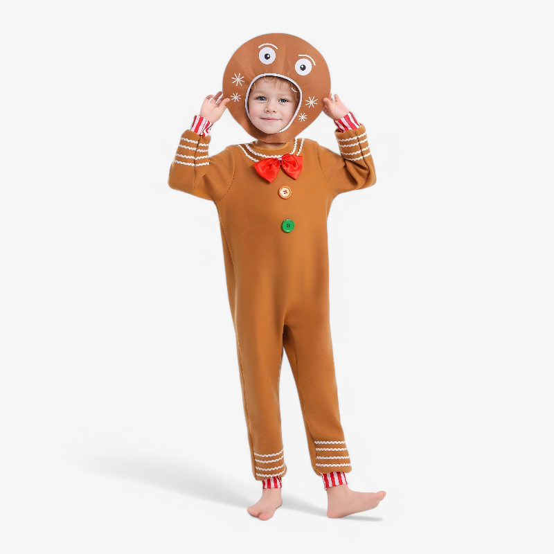 Cute Christmas Cookie Costume for Kids – Jumpsuit with Hat and Colorful Accents