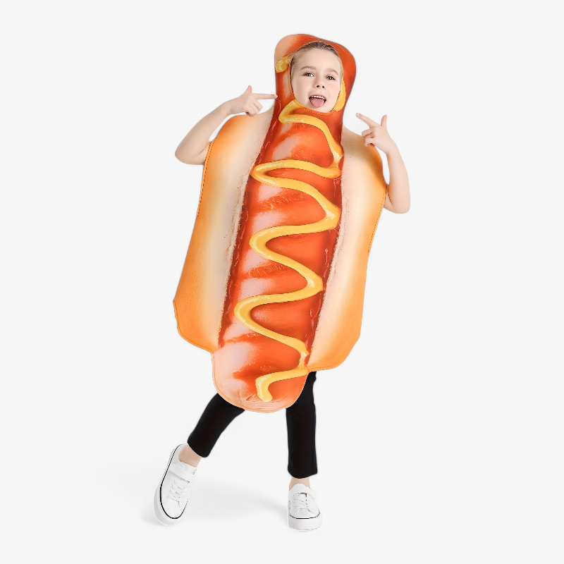 Funny Hotdog Costume for Kids – Complete with Ketchup and Mustard Elements