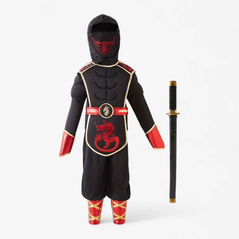 Ninja Costume for Kids – Includes Mask, Sword, and Golden Details