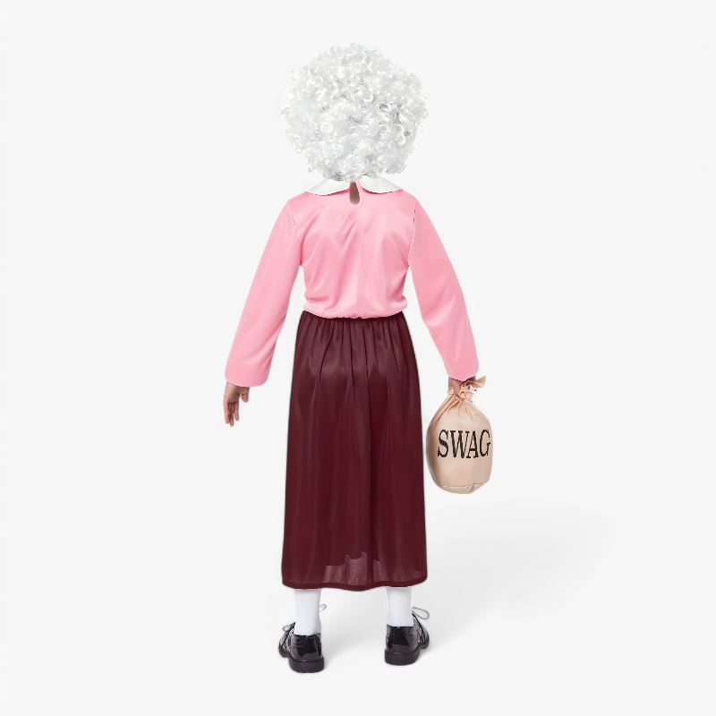 Old Lady Thief Costume for Children – Includes Wig, Mask, Stick, and Bag