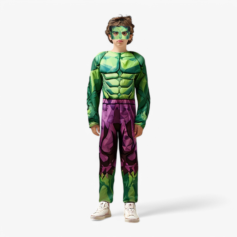 Silny kostium superbohatera dla dzieci – z motywem mięśni i maską