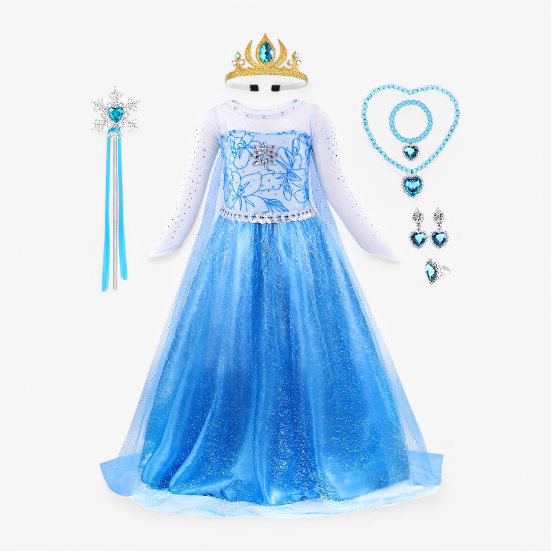 Elegant Princess Outfit for Girls – Includes Tiara, Gloves, and Magic Wand