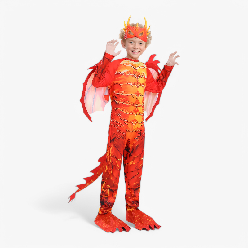 Flaming Dragon Costume for Kids – Complete Outfit with Mask, Wings, and Tail