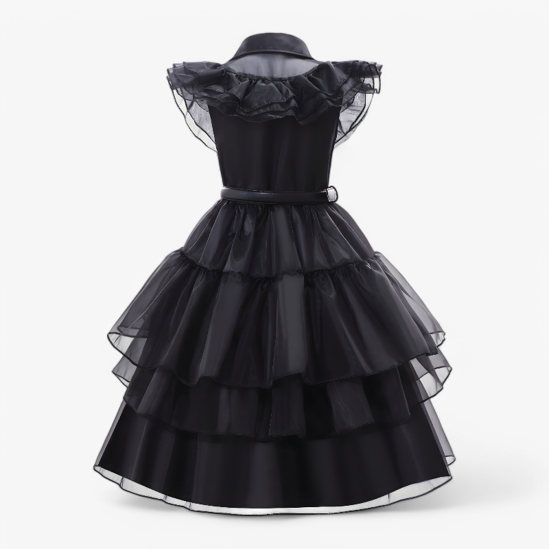 Tajemniczy gotycki kostium dla dziewcząt – zawiera perukę, skarpetki, rękawiczki i zestaw biżuterii