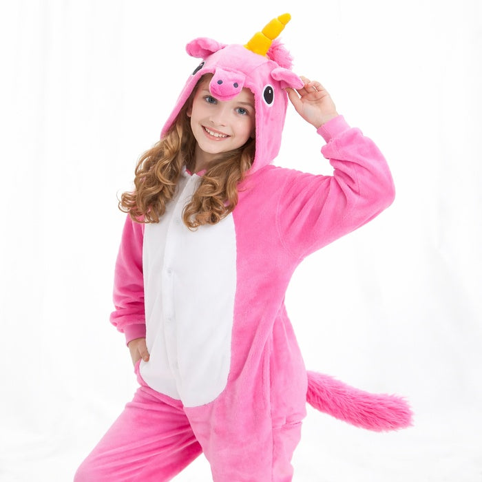 Jednoczęściowy kombinezon z jednorożcem dla dzieci – miękki i wygodny z kapturem i ogonem
