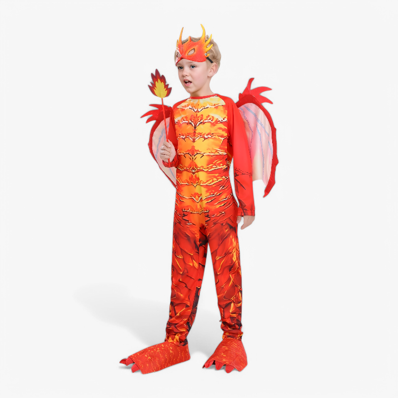 Flaming Dragon Costume for Kids – Complete Outfit with Mask, Wings, and Tail