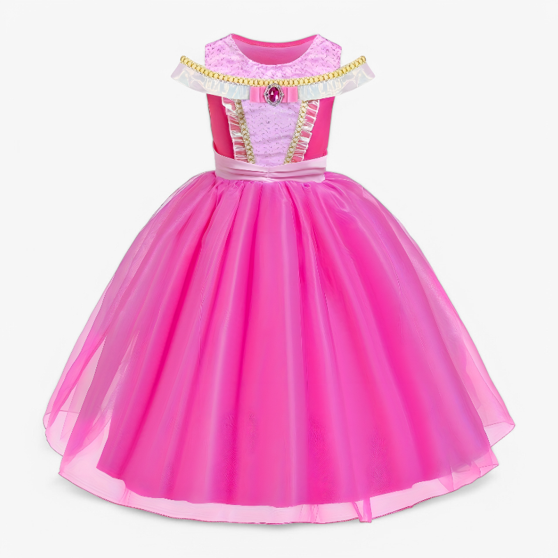 Rose-Pink Princess Outfit for Girls – Includes Crown and Accessories