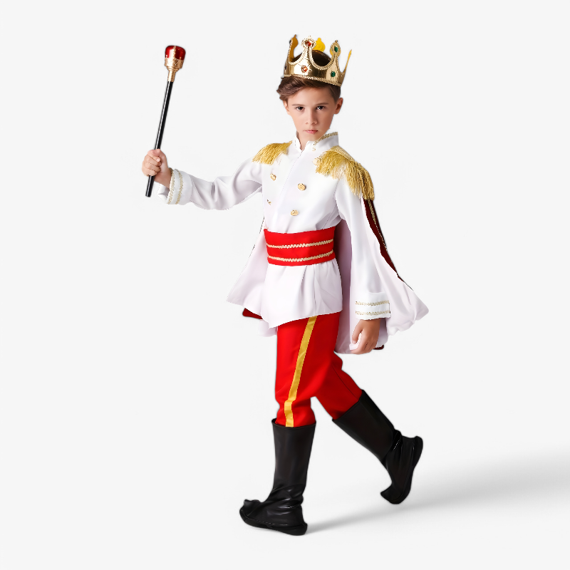 Children's Prince Costume – Royal Outfit with Crown, Staff, and Cape