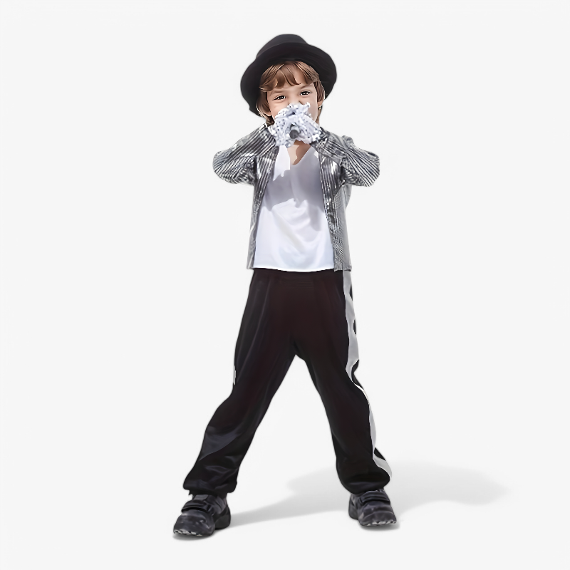 Joyful Rockstar Costume for Kids – Shiny Jacket, Hat, and Gloves Set