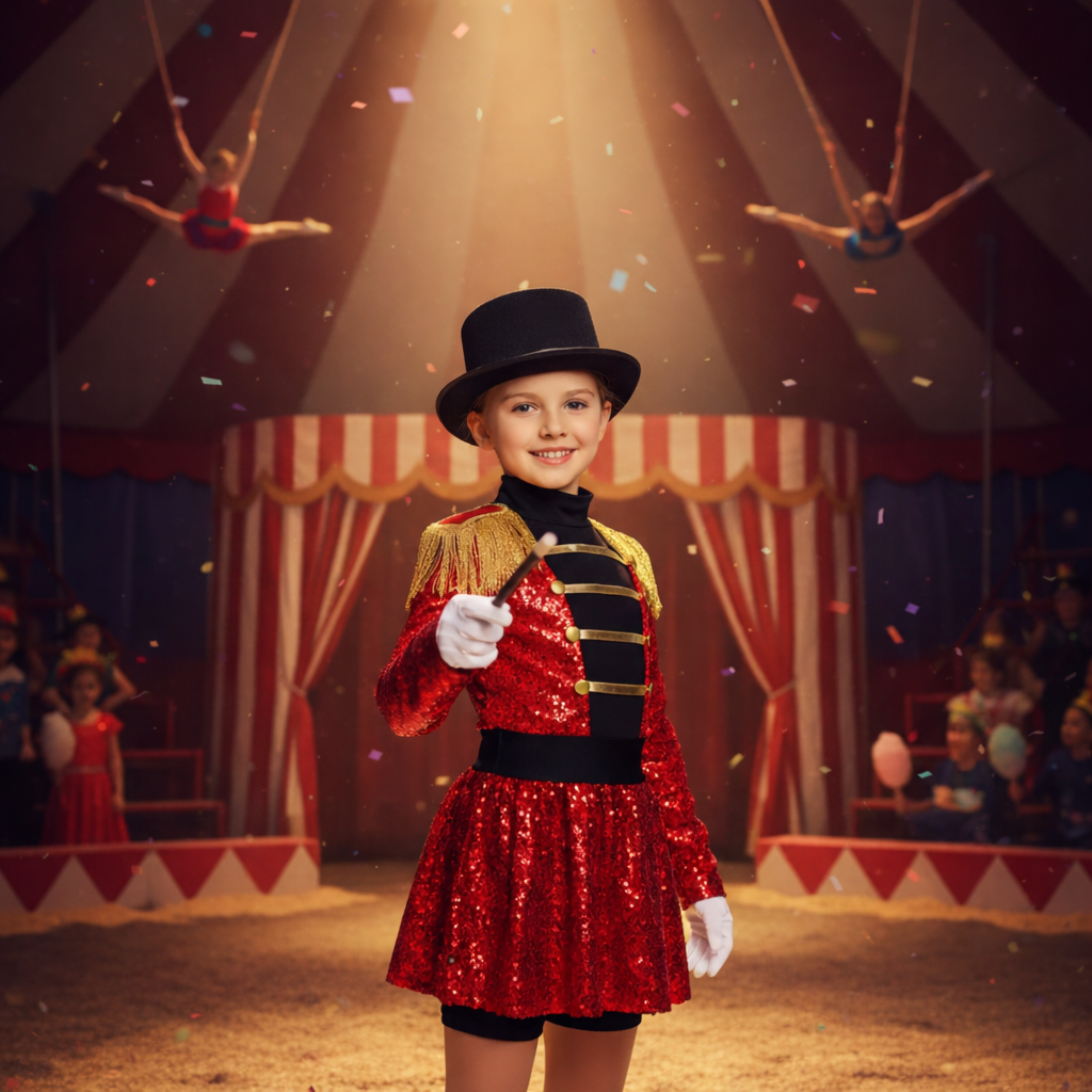 Zirkusdirektorenkostüm für Kinder – komplett mit Hut, Handschuhen und Zauberstab