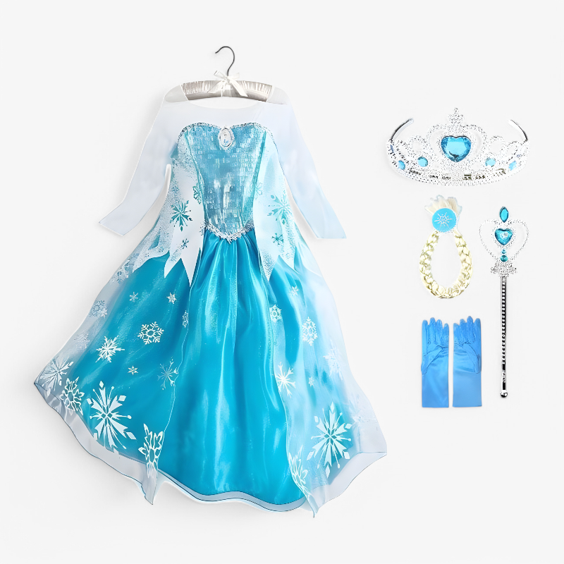 Enchanting Elsa Princess Costume for Kids – Complete with Tiara, Magic Wand, and Gloves