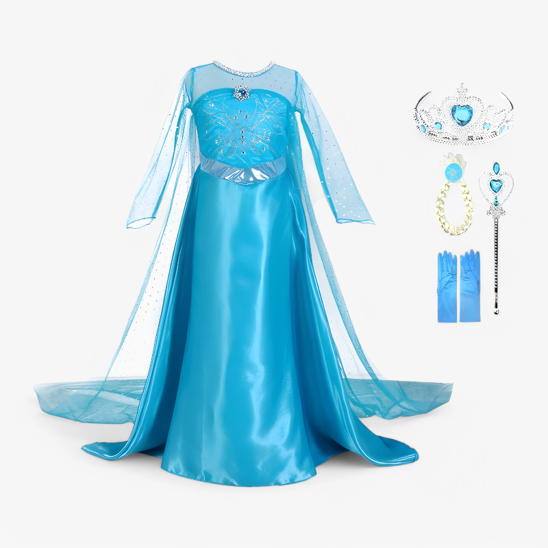 Enchanting Elsa Princess Costume for Kids – Complete with Tiara, Magic Wand, and Gloves