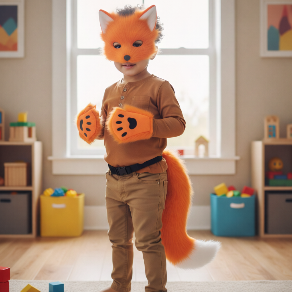 Niedliches Fuchskostüm-Set für Kinder – inklusive Ohren, Schwanz und Pfoten