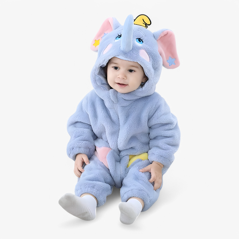 Cute Elephant Baby Onesie – Flannel Romper with Stars, Ears, and Trunk for Babies