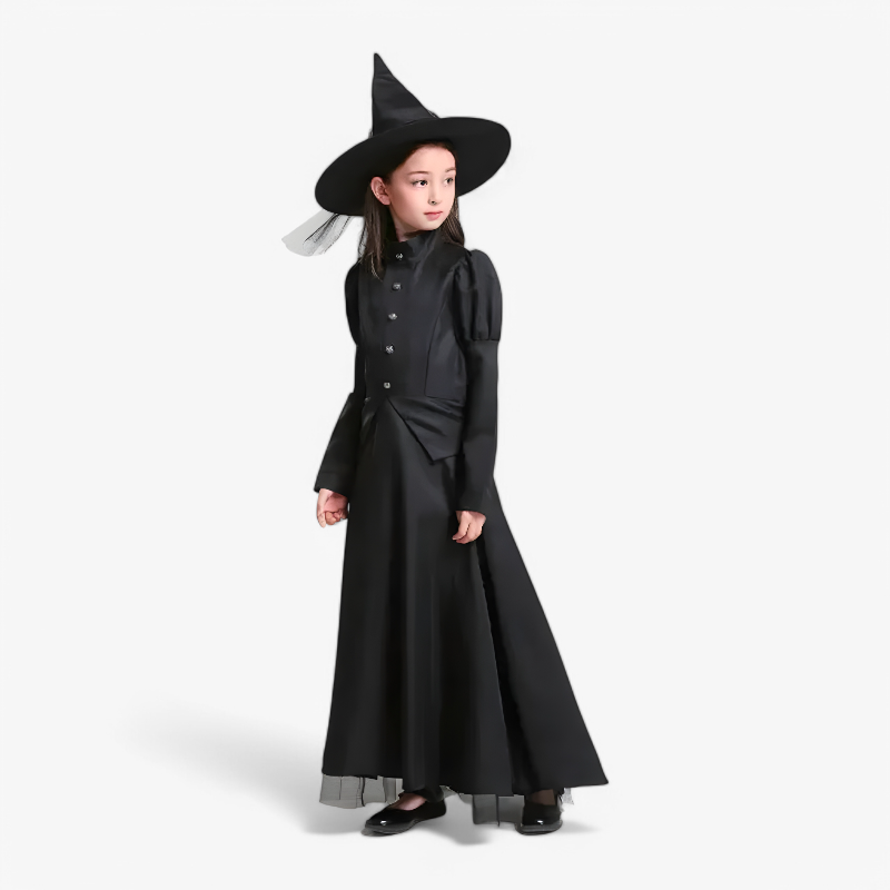 Wicked Witch Costume for Children – Luxury Black Full-Length Dress