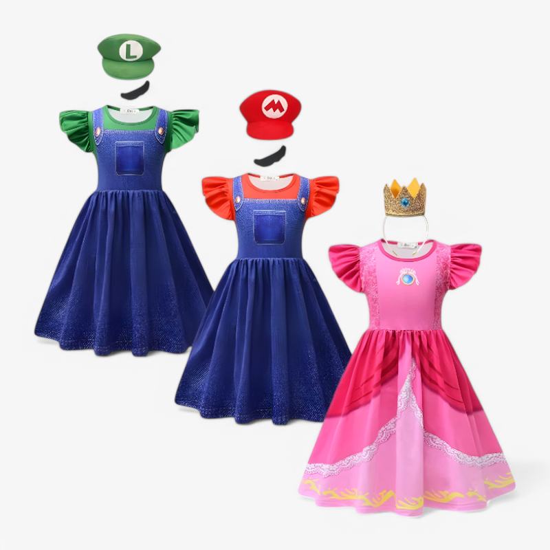 Super Mario Costume for Girls – Princess Peach, Luigi, and Mario Dress with Accessories