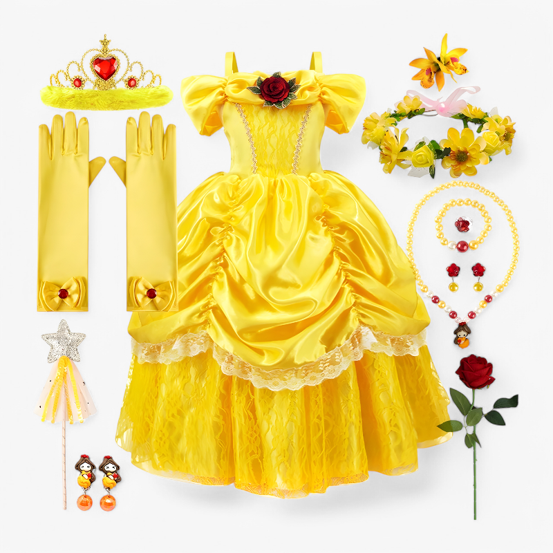 Enchanting Princess Dress for Children – With Tiara and Magical Wand