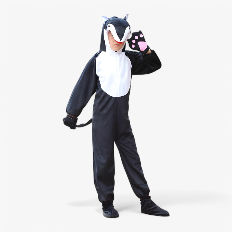 Black Animal Onesie for Children – Includes Hood and Ears